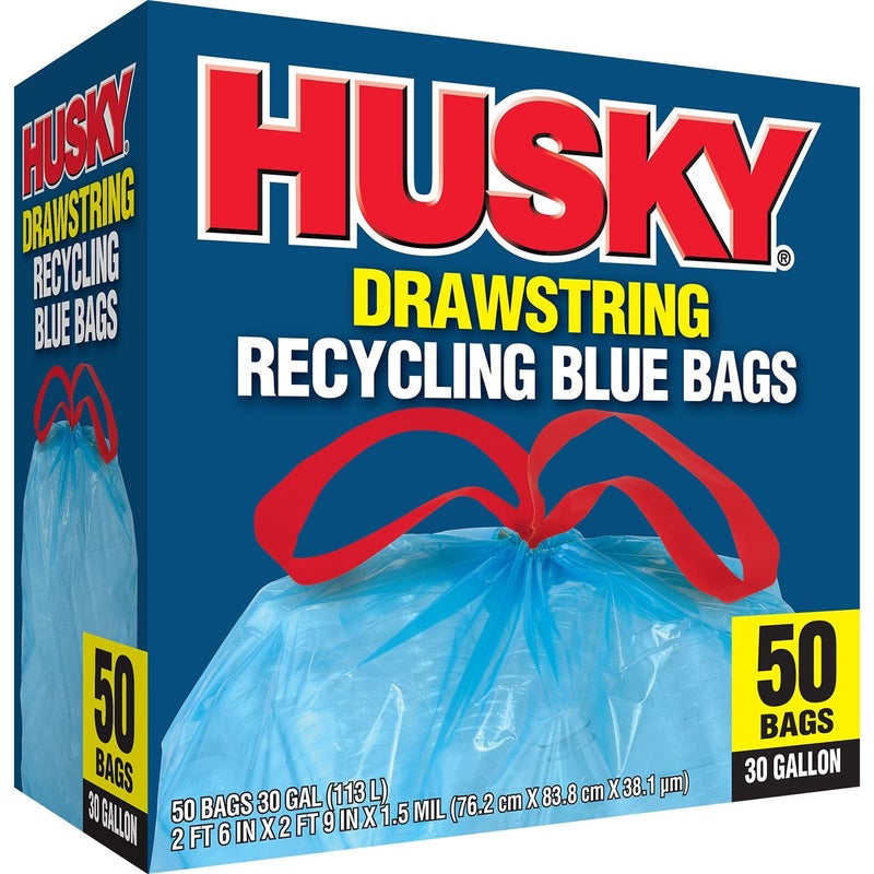An Item of Husky Drawsting Blue Recycling Bags (30gallon, 50ct.) - Pack of 1 - Bulk Disc
